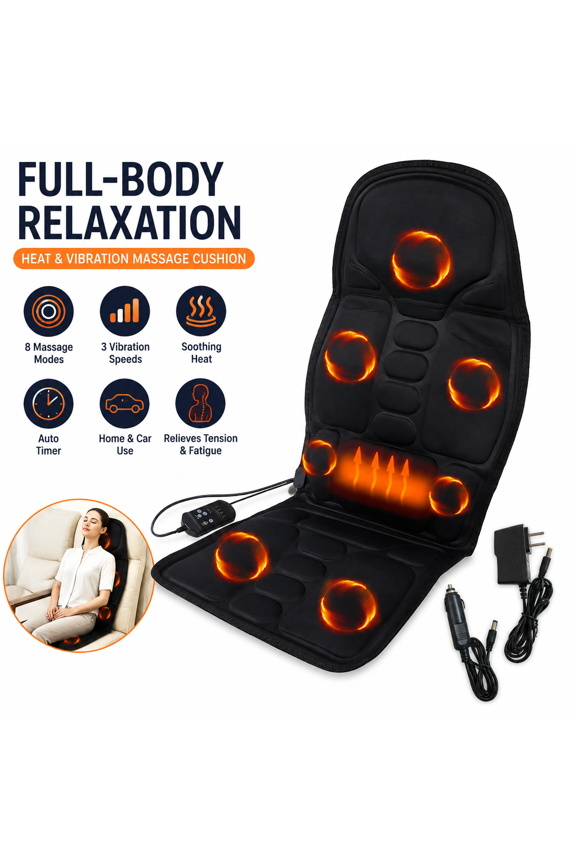 Car Back Massager, Seat Cushion Massager with Heat and Vibration,8 Modes & 3 Speeds & Timer, Electric Back Neck Lumbar Full Body Massager, Chair Pad Massager for Car Home Office Relaxation