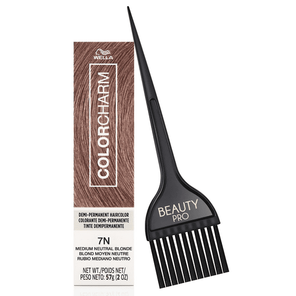 7N Medium Neutral Blonde, Wella ColorCharm Demi-Permanent Creme Hair Color 2 oz + Beauty Pro Brush