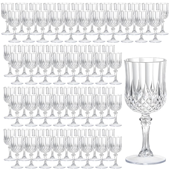 7OZ Plastic Wine Glasses, Reusable Vintage Goblets Unbreakable Drinking Glasses Crystal Water Cups Champagne for Wedding, Parties, Mother's Day (12, Pink)