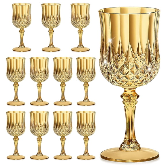 7OZ Plastic Wine Glasses, Reusable Vintage Goblets Unbreakable Drinking Glasses Crystal Water Cups Champagne for Wedding, Parties (12, Blue)