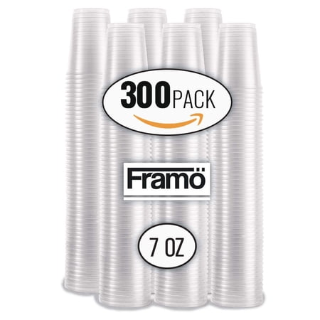 7 Oz Clear Disposable Plastic Cups by Framo, For Any Occasion, Ice Tea, Juice, Soda, and Coffee Glasses for Party, Picnic, BBQ, Travel, and Events (300, clear)