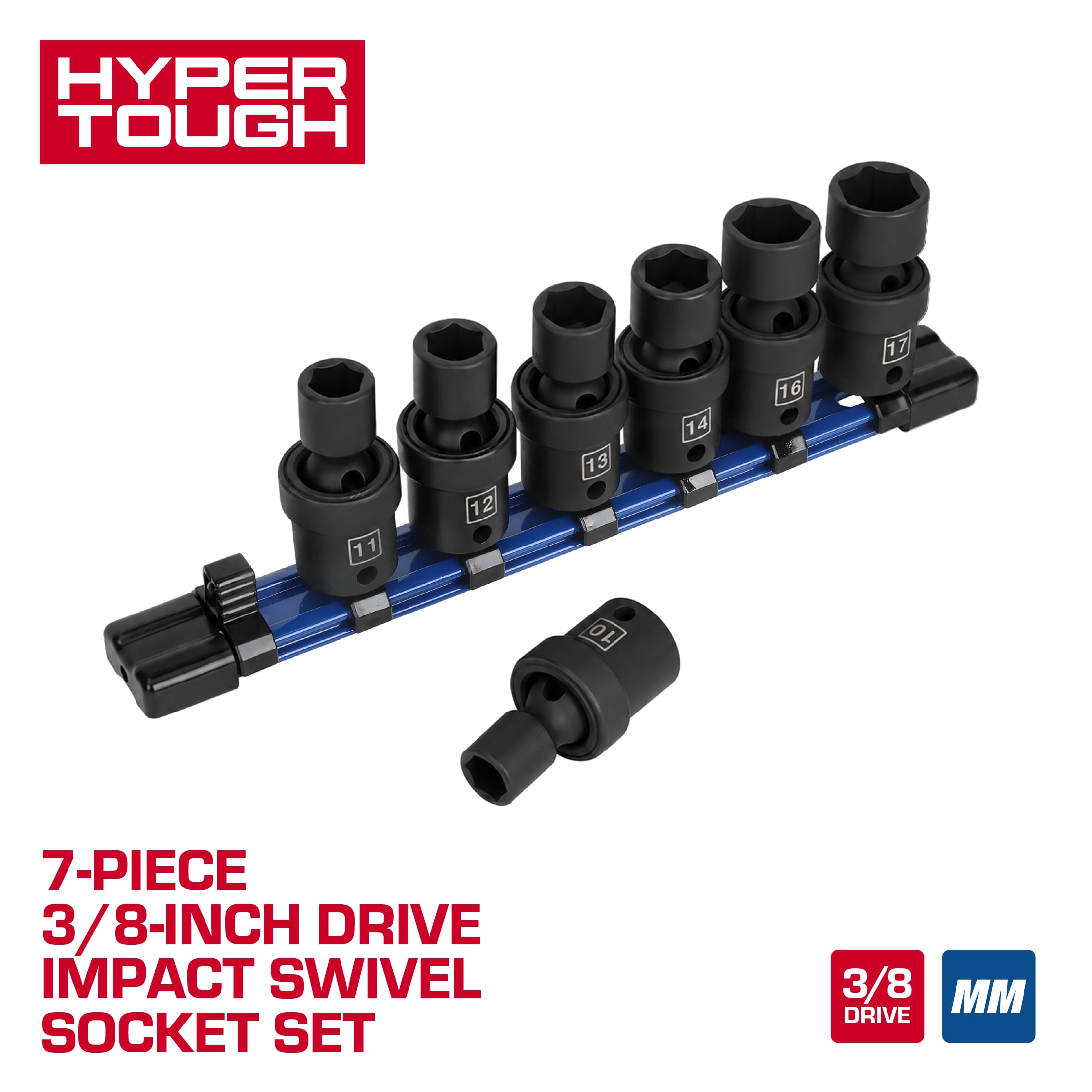 Hyper Tough 7-Piece 3/8-Inch Drive Impact Swivel Socket Set, mm