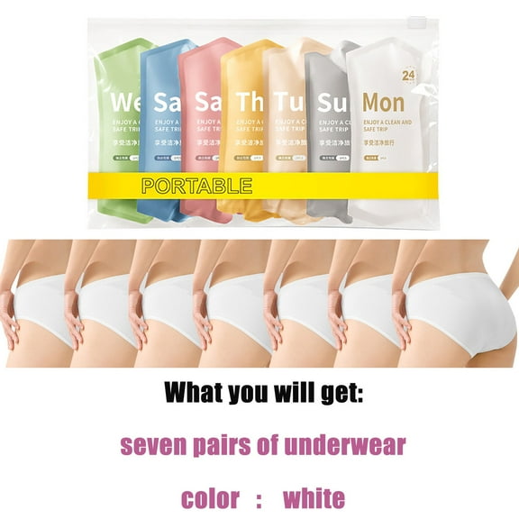 7PC Disposable Women Underwear Travel Pregnant School Day Throw Wash Shorts Support Underwear for Women No Line Panties for Women Bikini Sweat Pads for Women Underwear High Cut Panties for Women