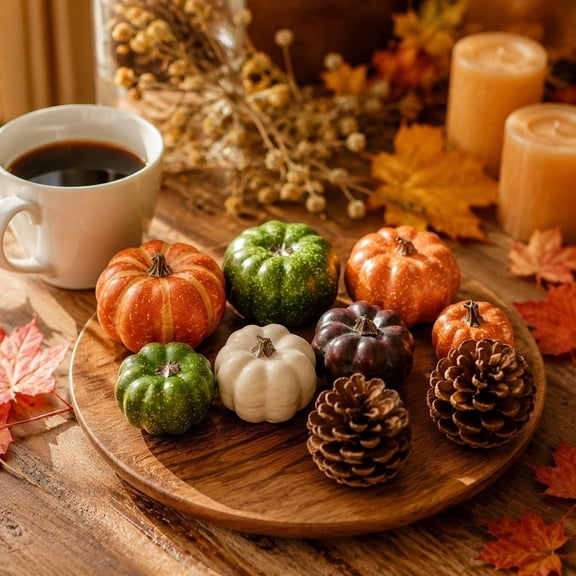 7PC Halloween & Thanksgiving Dual Use Faux Pumpkin Bundle, Realistic Textured Artificial Pumpkins , Lightweight Fall Harvest Tabletop Centerpiece Decor For Living Room Fireplace Patio Lawn Harvest