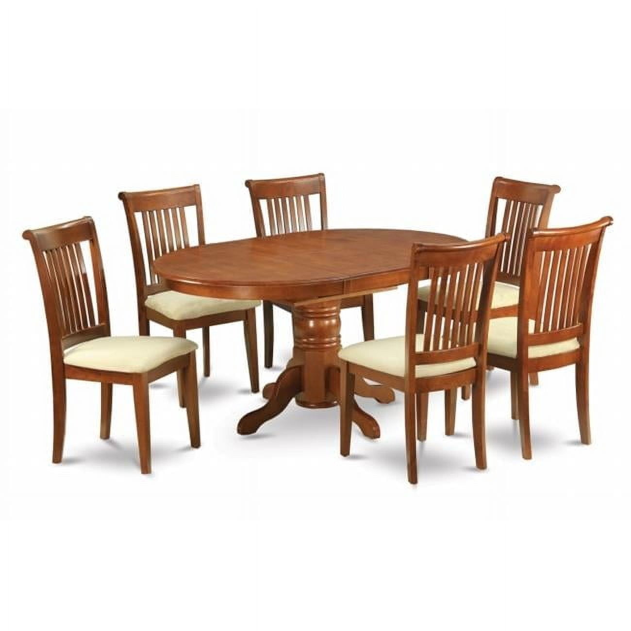 7PC Oval Dining Set with Single Pedestal with 18 in. leaf and 6 ...