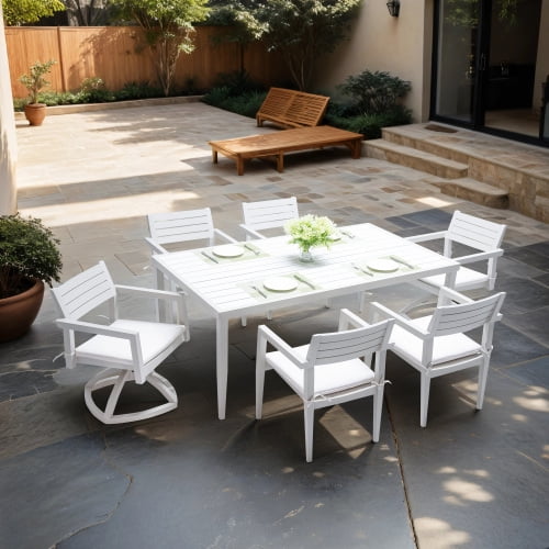 7-Piece White and Gray Aluminum Outdoor Dining Set with Cushions