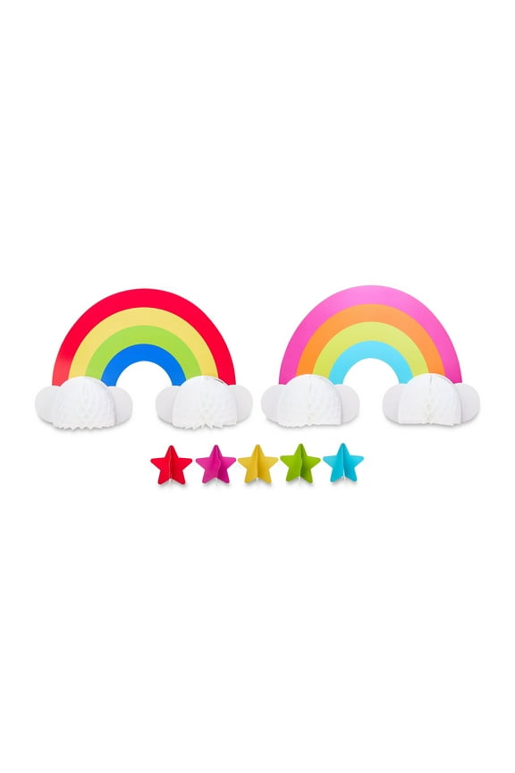 Stars and Rainbow Paper Honeycomb Table Centerpiece Decorations, 7 Pieces, by Way To Celebrate