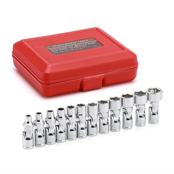7PCS 1/4" Drive Universal Joint Socket Set, 6 Point, SAE Universal Flex Socket Set, CR-V, Swivel Head, 3/16 Inch - 9/16 Inch