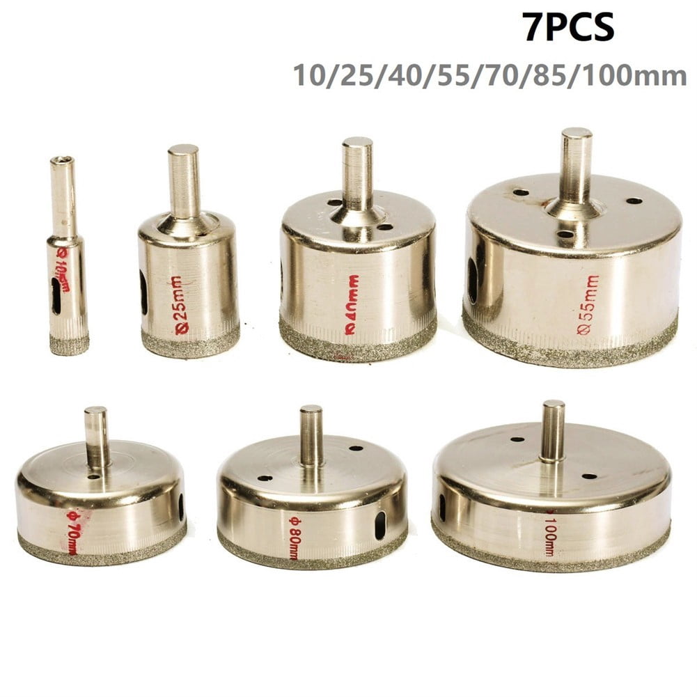 7PCS 10-100mm Diamond Drill Bits Coated Core Hole Saw Opener Cutting For Glass Tile Marble Glass Drilling Woodworking Power Tool