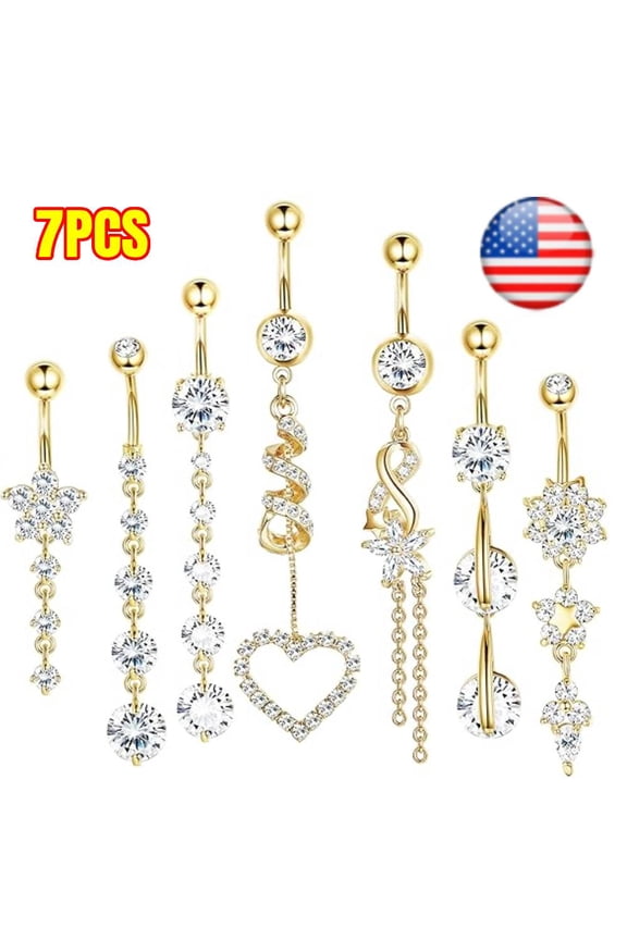 7PCS 14G Belly Button Rings for Women Navel Rings CZ Body Piercing Gift Birthday Valentines Day Anniversary Adult Dance Jewelry