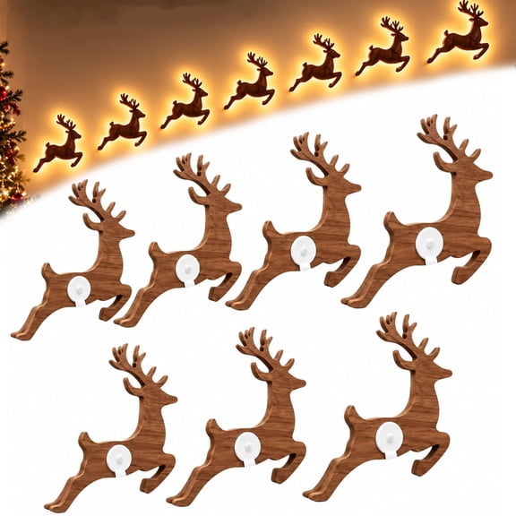 7PCS 3D Light-Up Wooden Reindeer Christmas Wall Decor, LED Reindeer Decorations for Living Room, Bedroom and Entryway