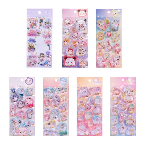 7PCS 8.07 Inches Glitter Magic Cartoon 3D Shaker Stickers PVC Puffy Decorative Decals for Kids Scrapbook Laptop and Water Bottle, Cute Glitter Floating Stickers for DIY Craft Journal Party Favors