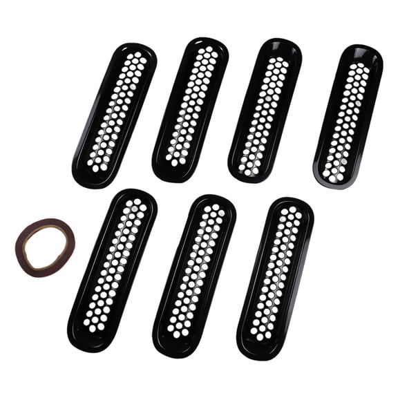 7PCS ABS Mesh Grille Cover Front Grille Inserts Direct Fit Upgrades with Protection for JK Automotives 07-17 Models
