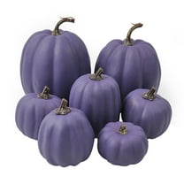 7PCS Artificial Pumpkins, Assorted Sizes Purple Faux Pumpkins Set, Fall Harvest Foam Pumpkins for Crafts, Halloween Decorations, Thanksgiving Table Centerpiece, Autumn Mantel & Home Décor