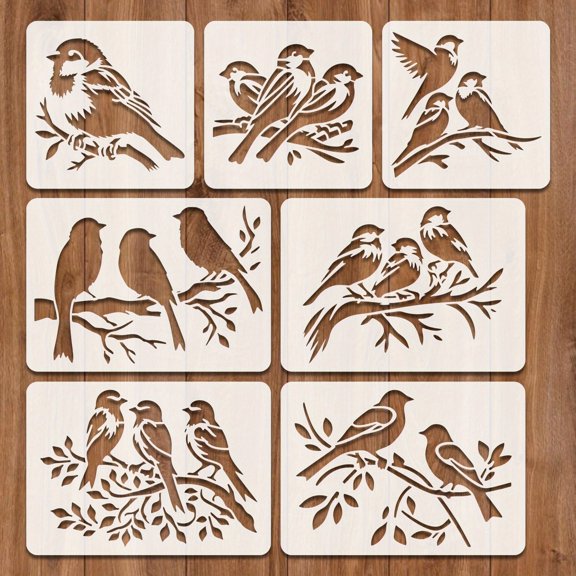 7PCS Bird Stencils for Painting Reusable Plastic Templates DIY Folk Art Wall Wood Fabric Decor Crafts Handmade Art Projects Home Decoration Supplies,B-7PCS