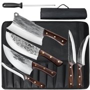 7PCS Butcher Knife Set,Welan Hand Forged Meat Cleavers & Kitchen Knives with Ergonomic Handles, Stainless Steel, Perfect for Home, Camping & BBQ
