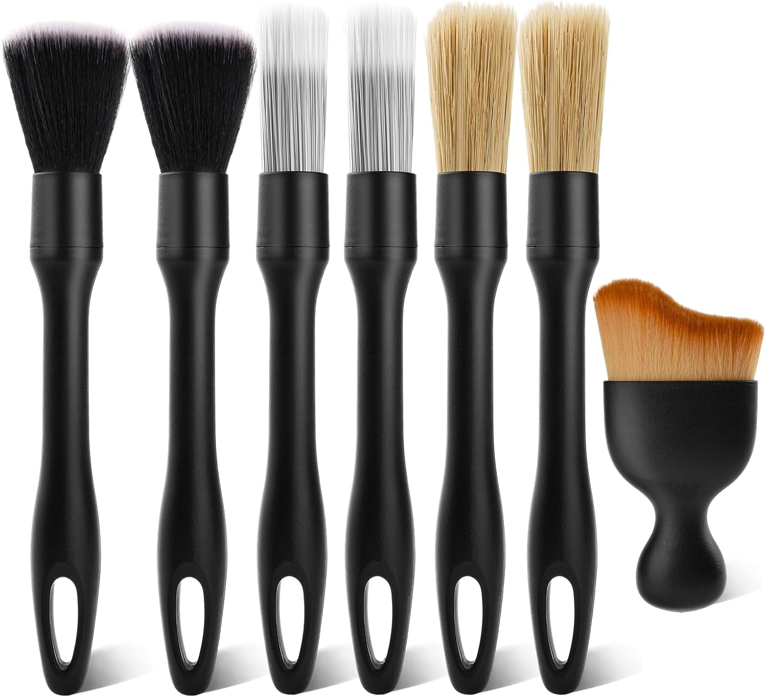 7PCS Car Detailing Brush Kit - Ultra Soft Boars Hair Interior Brushes Includes 4 Different Multi-use for Cleaning or Exterior Perfect Accessory Gift