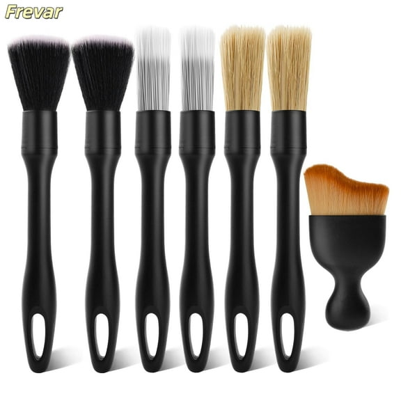 7PCS Car Detailing Brush Set -Ultra Soft Boars Hair Car Interior Detailing Brushes, Includes 4 Different Car Cleaning Brushes, Multi-use for Cleaning Interior or Exterior - Perfect Car Accessory Gift