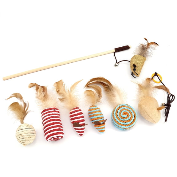 7PCS Cat Toy Set with Teaser Wand and Feather Mouse for Playful Kittens