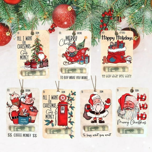 7PCS Christmas Money Holder Ornaments for Cash, Handmade Wooden Christmas Ornaments, Unique Christmas Tree Decoration