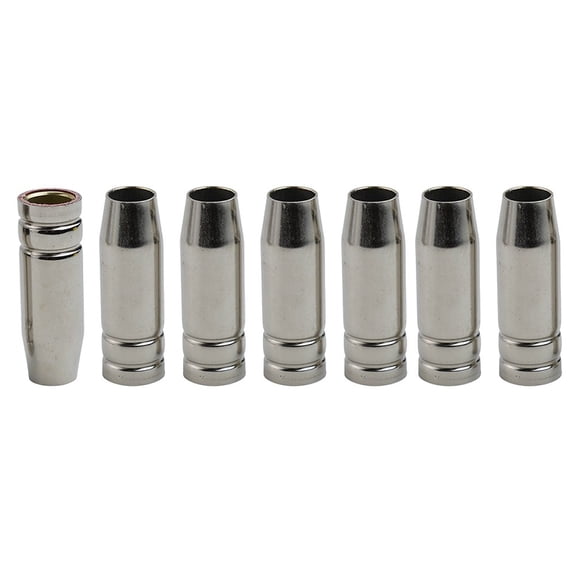 7PCS Conical Gas Nozzle Shield Cups For MIG MAG Welding, for 15AK MB15 Torch, Robust Metal Construction For Enhanced Gas Flow, 53.5x18mm Silver