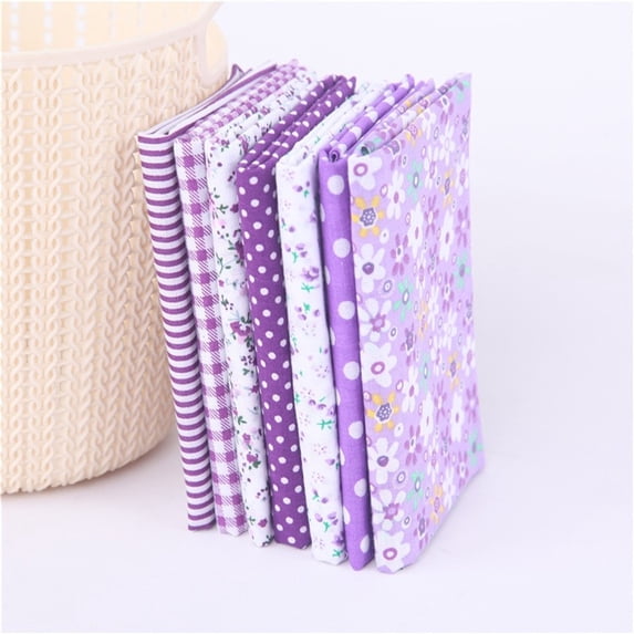7PCS Cotton Fabric Squares Patchwork Quilting Fabric Bundle Soft Printed Craft Fabric for Sewing DIY Projects Handmade Accessories,9.8x9.8In,purple