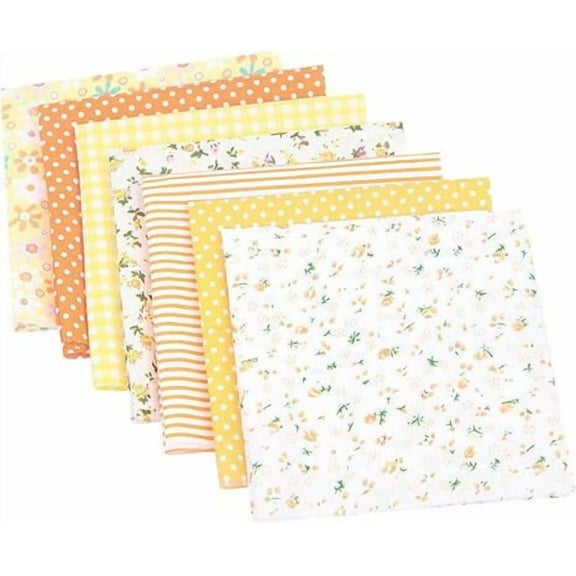 7Pcs Fabric for Sewing,Fabric Squares,Fabric Bundles,Orange Gingham Fabric,Patchwork Fabric,Quilt Fabric,Cotton Fabric,Fabric Fat Quarters,Striped Fabric,Floral Fabric,Pattern Fabric,Quilt Squares