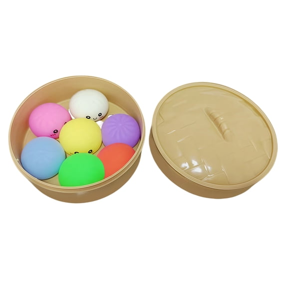 7PCS Cute Dumpling Squeeze Mystery Box, Mystery Squishy Dumpling, Squishy Dumpling Stress Relief Toy with Realistic Texture, Glitter Stress Relief Squeeze Balls with Steamer Box Party Birthday Gifts