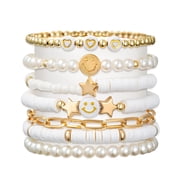 7PCS Cute Kids Bracelet with Smile and Star Charm, Stretch Bohemian Jewelry Gift for Women & Teens