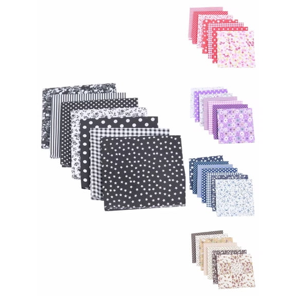 7PCS Fabric Bundle Patchwork Squares Quilting Sewing BYO Craft Material Cotton Assorted Prints - Pre Cut Breathable Comfortable(Black)