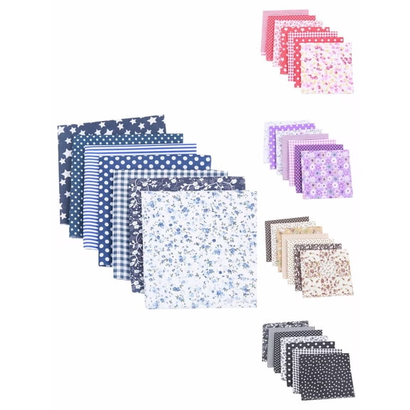 7PCS Fabric Bundle Patchwork Squares Quilting Sewing BYO Craft Material Cotton Assorted Prints - Pre Cut Breathable Comfortable(Navy)
