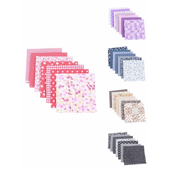 7PCS Fabric Bundle Patchwork Squares Quilting Sewing BYO Craft Material Cotton Assorted Prints - Pre Cut Breathable Comfortable(Red)