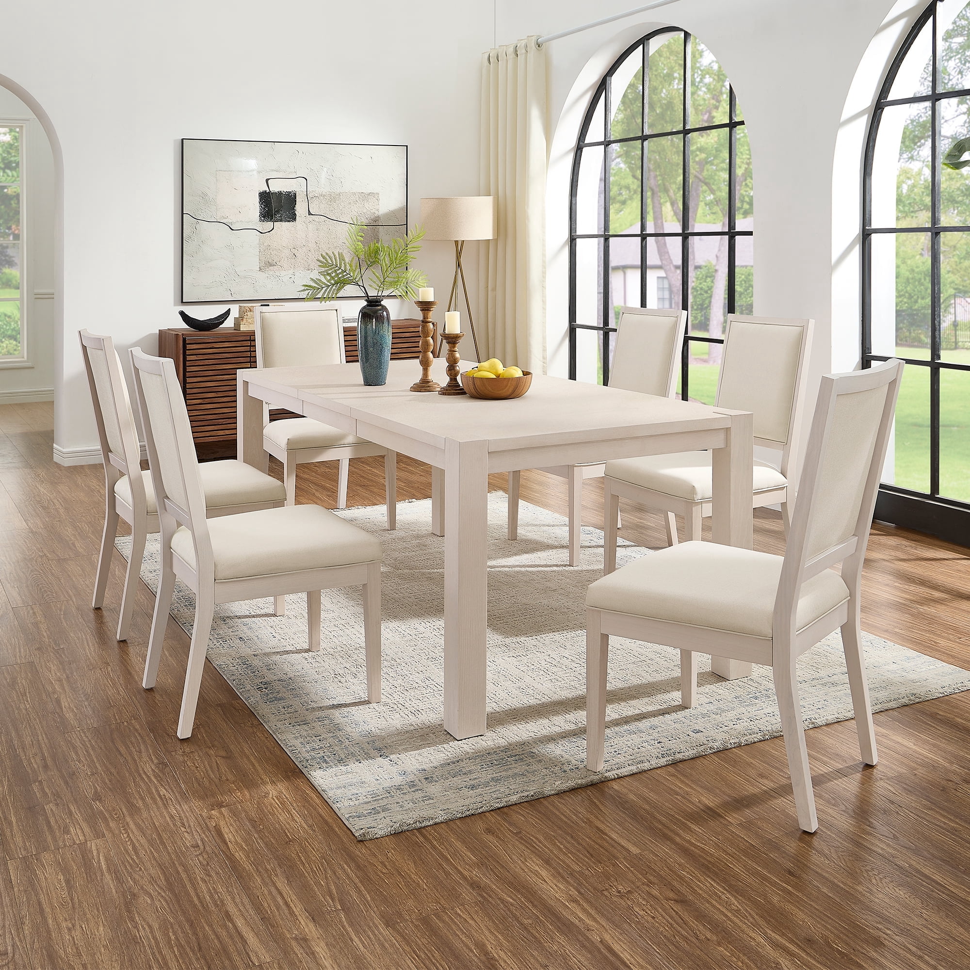 7PCS Farmhouse Dining Table Set for 6, Extendable Rectangular Table ...