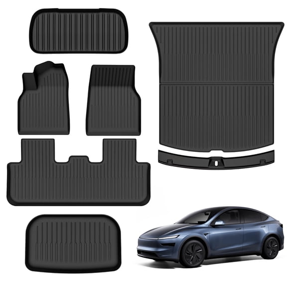 7PCS Floor Mats for 2025 Tesla Model Y Juniper All-Weather TPE Anti-Slip Accessories Floor Mats Front Mat & Rear Mat & Lower Rear Mat & Bumper Guard
