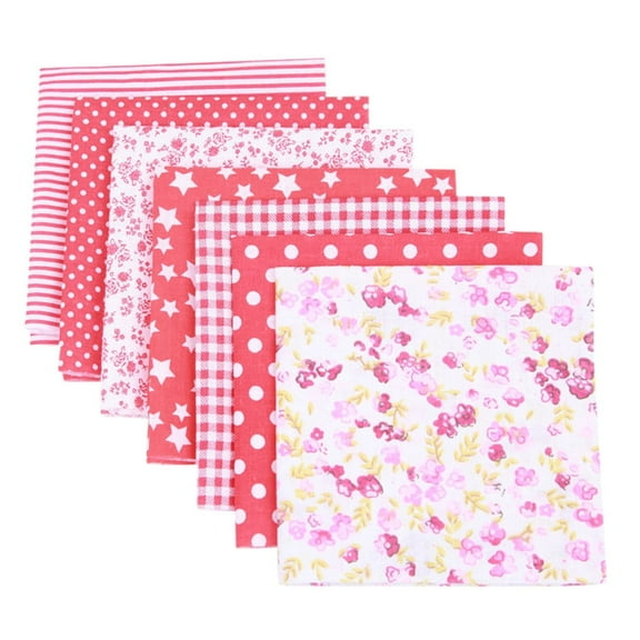 7PCS Floral Quilting Square Fabric, Patterns Printed Cotton Fabric 25 cm x 25 cm, Love Heart Precuts Quiltted Fabric Red and Pink Plaid Printed Patchwork Supplies, DIY Material Sewing Craft Strips