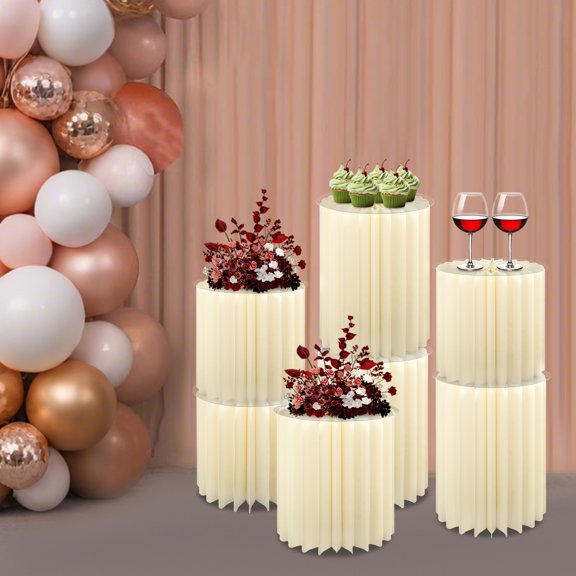 7PCS Foldable Paper PVC Column Stands for Christmas New Year Commercial Celebration Dessert Artwork Display Photography Background