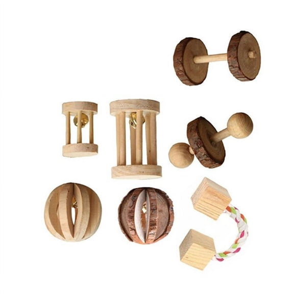 7PCS For Pack Wooden Pet Toys for Hamsters, Rabbits, and Parrots - Fun Chewing Toys for Small Animals