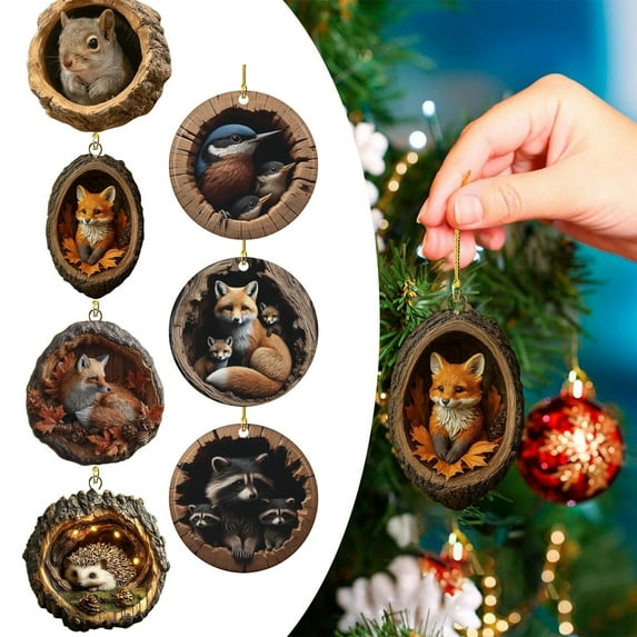 ?? 7PCS Forest Animal Acorn Christmas Ornaments – 2D Acrylic Woodland Hanging Decorations for Tree, Rustic Nature-Inspired Holiday Décor 2025, Animal Lovers Gift