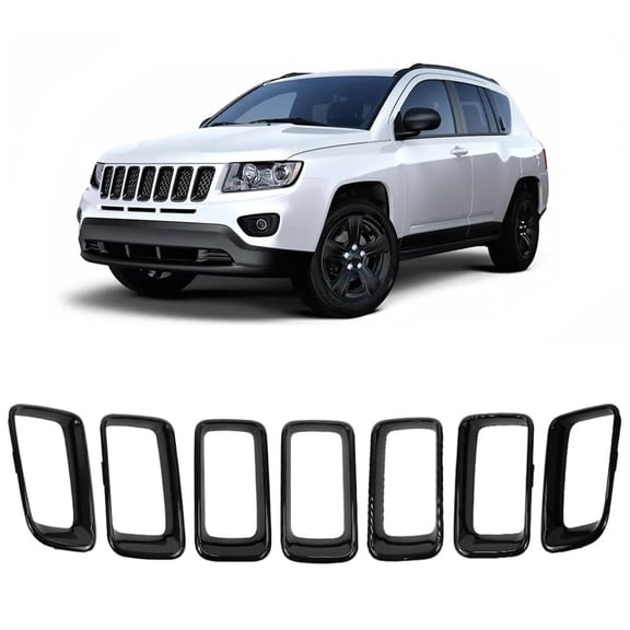 7PCS Gloss Black Grille Insert Trim Molding Compatible with Jeep Compass 2011-2017 Replaces 68109865AA CH1210111