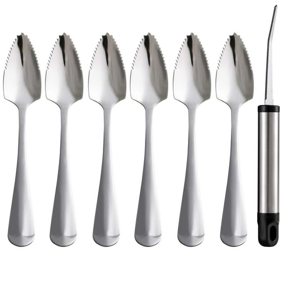 7PCS Grapefruit Spoons & Knife,304 Stainless Steel Serrated Spoons Serrated Edge