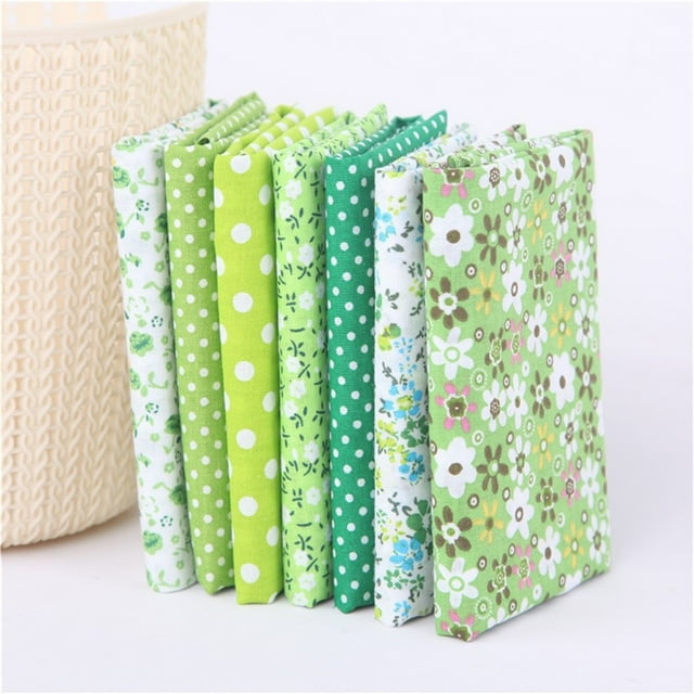 7PCS Green Series Floral Cotton Fabric Quilting Patchwork Fabric Fat