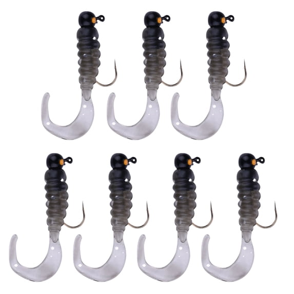 7PCS Grub Lures Fishing Jigs Head Hooks Kit- Soft Plastic Grub Tail Worm Lure Bait Crappie Jigs Buster Tubes Baits for Bass Trout Saltwater Freshwater Fishing