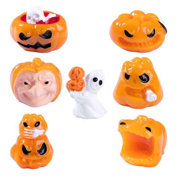 7PCS Halloween Ghostly Pumpkin Figurines Resin Miniature Decors Creative Table top Display