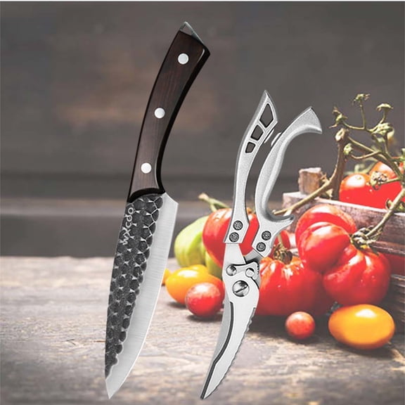 7PCS High Carbon Steel Chef Knife Set Includes Professional Cooking Knives Kitchen Scissors Knife Stand Multipurpose Sharp Beef Chinese Vegetable Chopping Boning Fish Meat Cutting Tools