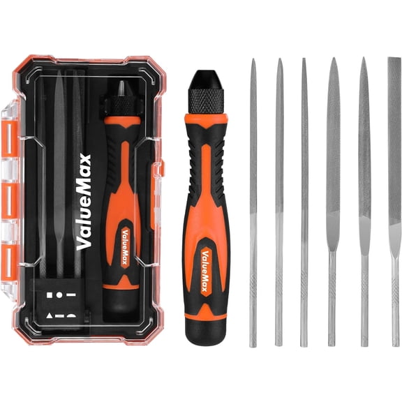 7PCS Interchangeable Needle File Set, Small File Set | Includes Flat, Flat Warding, Round, Half-Round, Square, Triangular File and Handle, For Shaping Metal, Wood, Jewelry, Plastic