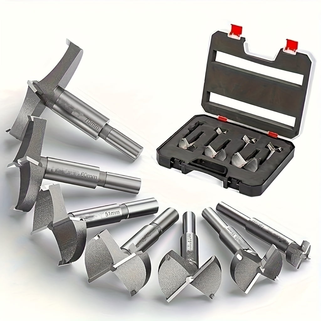 7PCS Large Size Bit Set, 3/4" To 2-3/4" Carbide Tipped Forstner Drill Bit For Hard Wood, Forstner Drill Bits Set With Storage Case, Woodworking Hinge Cutter Tool Kits For Wood Plastic Plywood