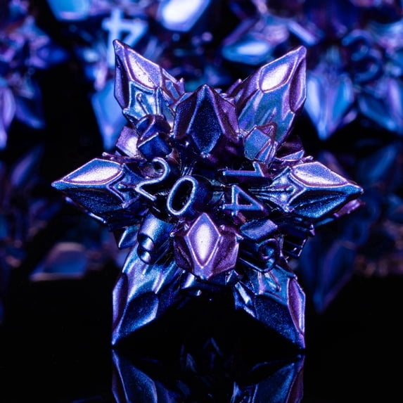 7PCS Metal Polyhedral Dice Set Blue Purple Star Style RPG Dice for DND Tabletop Games