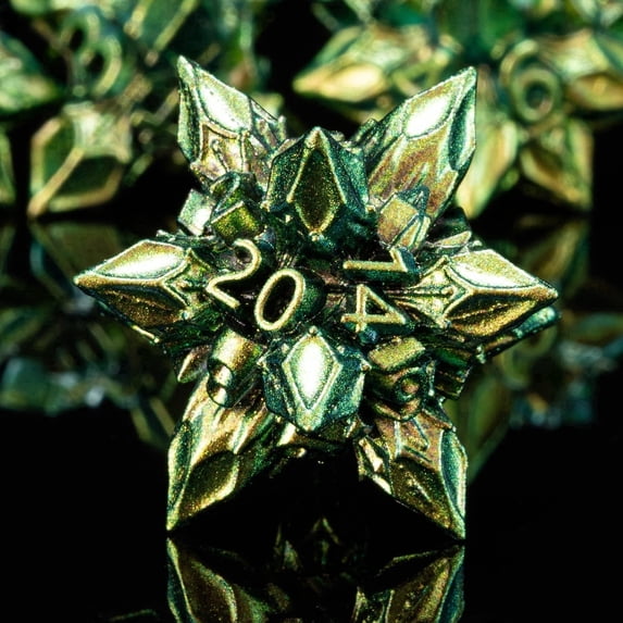 7PCS Metal Polyhedral Dice Set Green Gold Star Style RPG Dice for Tabletop Role Playing Games