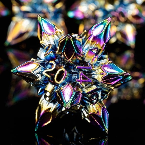 7PCS Metal Polyhedral Dice Set Rainbow Star Style RPG Dice for DND Pathfinder Tabletop Games
