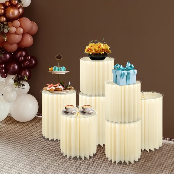 7PCS Modern Beige Round Display Columns for Cafe Bar Graduation Party Decor Photography Background